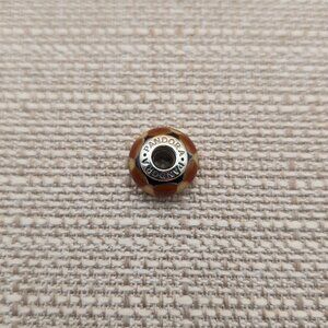 Sterling Silver ALE Pandora Beige And Brown Glass Bead A5596